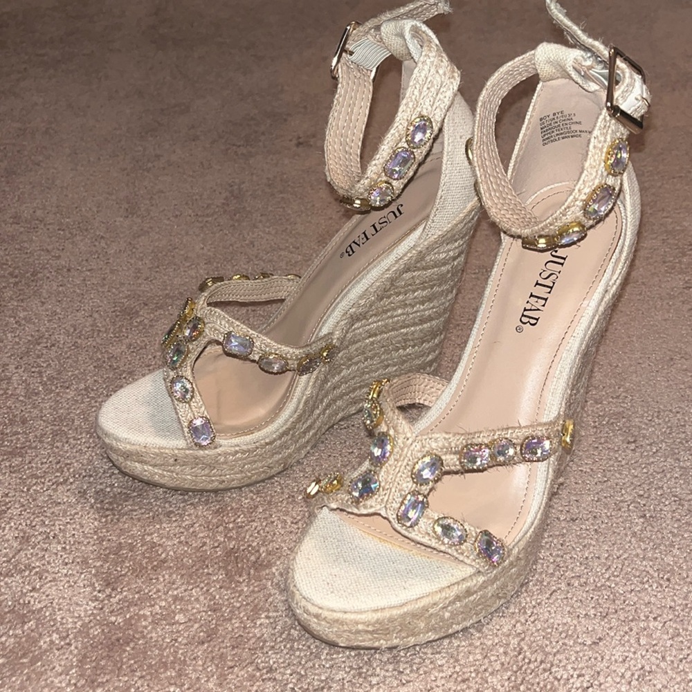 Just Fab Golden Jeweled Wedge Sandals